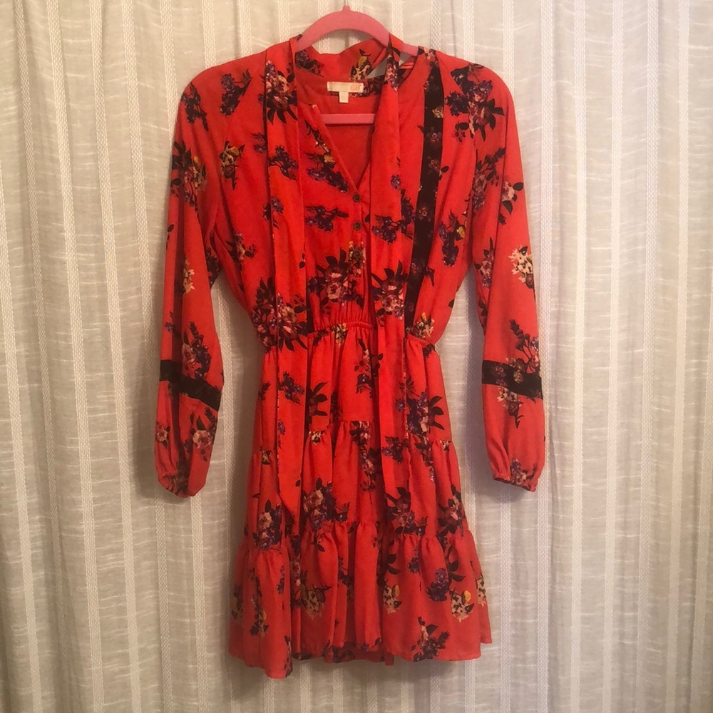 Floral Tiered Dress with Neck Scarf/Ties